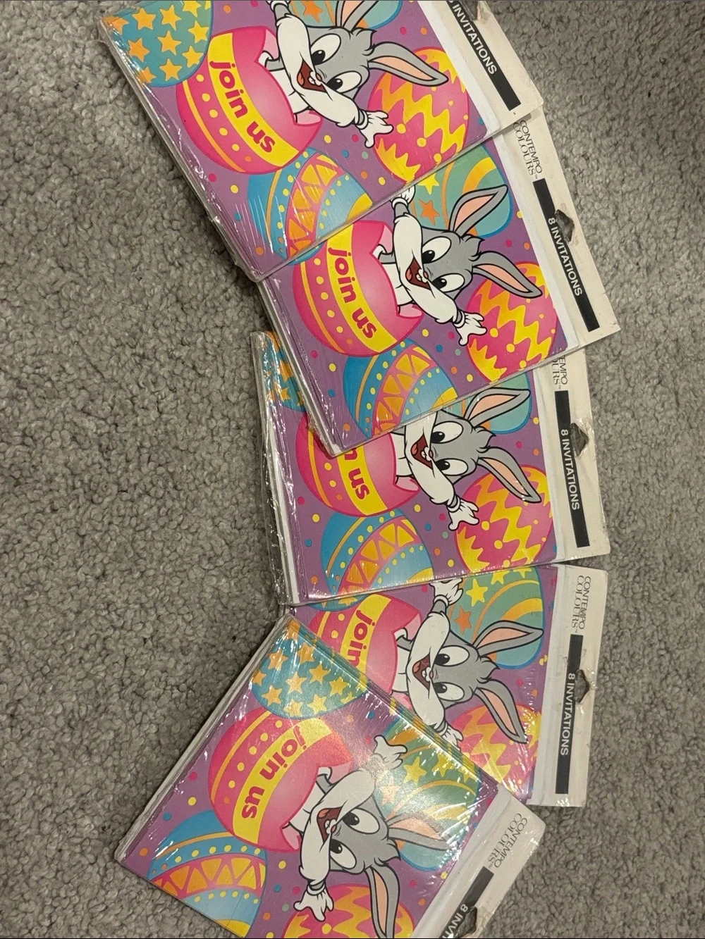 Vintage Baby Looney Tunes Bugs bunny party invitations set of 5